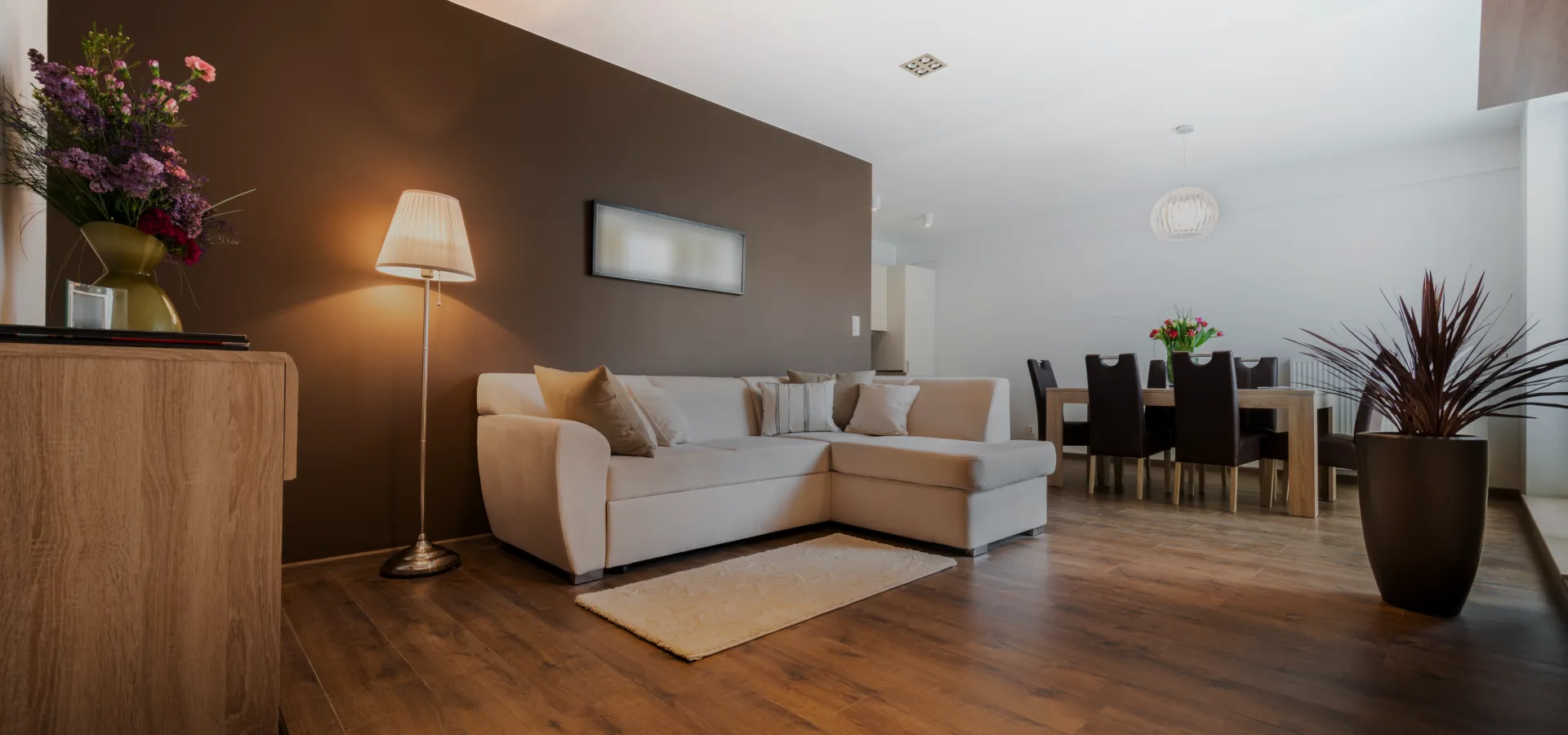 Close-up of a polished natural floor in a living room